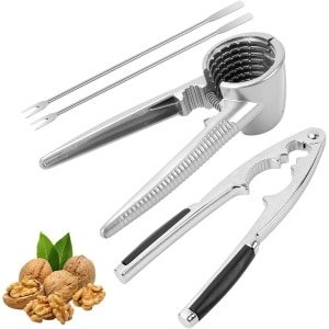 Metalen notenkraker - multifunctioneel keukengereedschap - 4 stuks - heavy duty en antislip handvat - voor diverse soorten noten - keuken accessoire metaal.