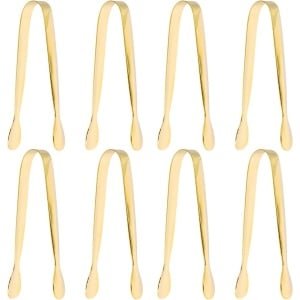 Mini tangen set voor suikerklontjes en ijsblokjes - serveertang voor keuken, restaurant, bruiloft - 8 stuks roestvrijstalen tangen - koffie accessoires met gouden afwerking - 11 cm lang.