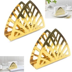 Napkin Holder - Simplicity Stainless Steel - Tissue Dispenser voor Keukenbladen - Stalen Driehoek - Eettafel - Goud - 2 Stuks - Keuken Accessoires - Tafel Decoratie