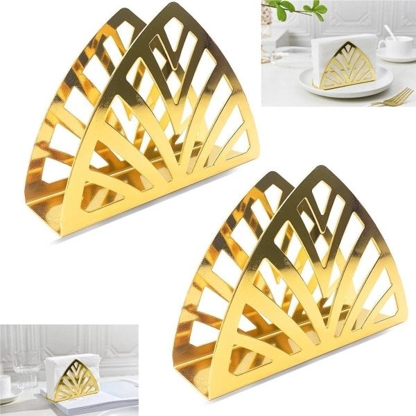 Napkin Holder - Simplicity Stainless Steel - Tissue Dispenser voor Keukenbladen - Stalen Driehoek - Eettafel - Goud - 2 Stuks - Keuken Accessoires - Tafel Decoratie