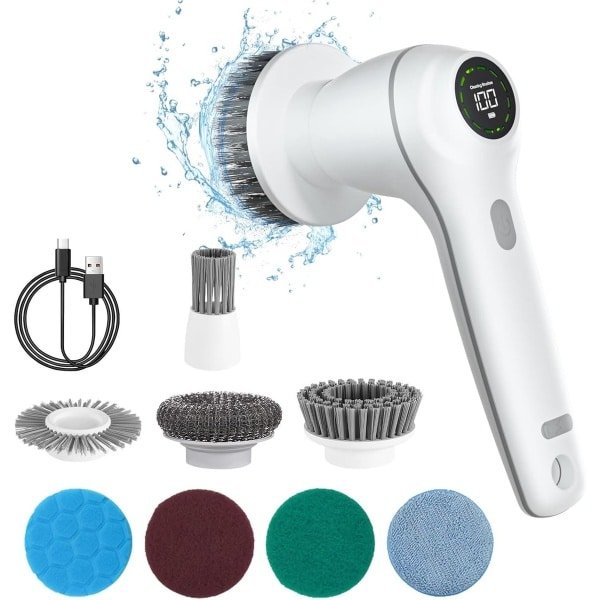 OKWISH Schrobborstels - Elektrische Schoonmaakborstel - Keuken Schoonmaakborstel - Krachtige Schoonmaakborstel - Handheld Schoonmaakborstel - Wit