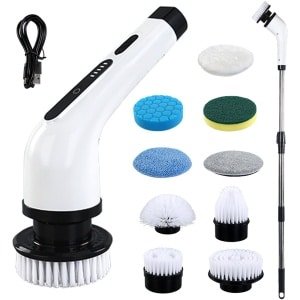 OKWISH Schrobborstels - Elektrische Schoonmaakborstel met Multifunctionele Reinigingsborstel Set - Badkamer en Keuken Schoonmaakborstel met 9 Opzetstukken - ABS - Wit