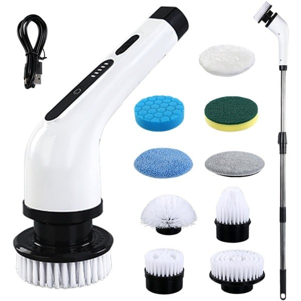 OKWISH Schrobborstels - Elektrische Schoonmaakborstel met Multifunctionele Reinigingsborstel Set - Badkamer en Keuken Schoonmaakborstel met 9 Opzetstukken - ABS - Wit