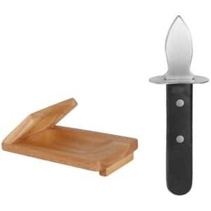 Oesters doppenset - Oesteropener - Oestermes met houten standaard - Oesterklem - Houten Oesterhouder - Zeevruchtengereedschap - Thuisgebruik & Camping - Keuken Accessoire - Geschikt voor keuken, thuis, buiten, barbecue, kamperen