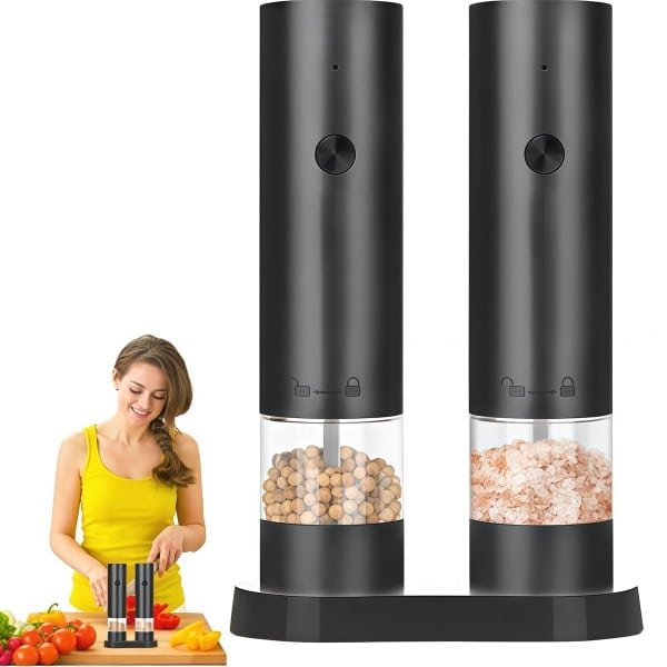 Pepermolen - Zoutmolen - Elektrische molen - En Zoutmolen Set - Elektrische pepermolen - Zout en pepermolenset - Verstelbare maalgraad - USB-oplaadbare - Met opbergbasis - Voor keuken - Picknick - Barbecue