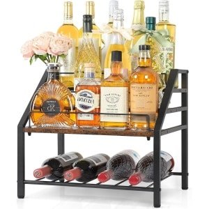 Provento - 3-laags Wijnrek voor Aanrecht, Wijn & Likeuropslag, Huisbar Accessoire met Retro Design, Stijlvolle Wijnfleshouder voor Keuken & Eetkamer.