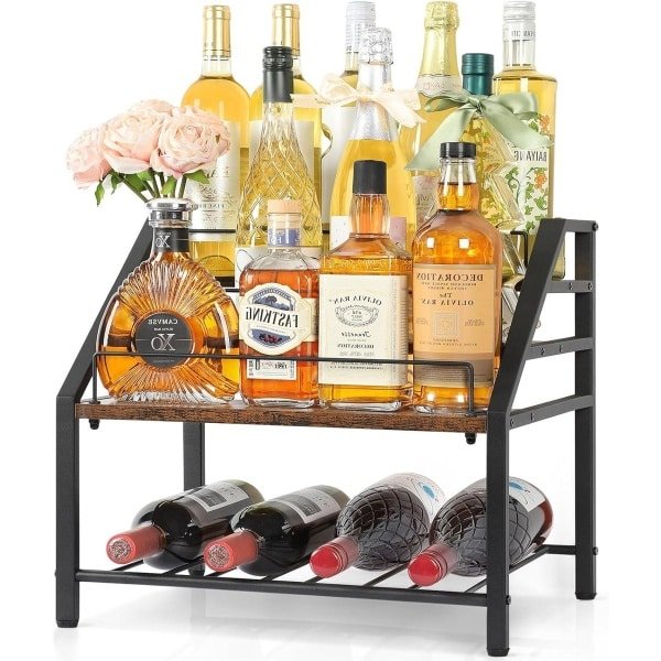Provento - 3-laags Wijnrek voor Aanrecht, Wijn & Likeuropslag, Huisbar Accessoire met Retro Design, Stijlvolle Wijnfleshouder voor Keuken & Eetkamer.