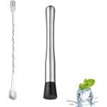 Ronte - Cocktaillepel 25 cm Roestvrij Staal Stamper IJsbreker Mojito Accessoires voor Keuken en Bar