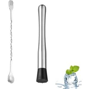 Ronte - Cocktaillepel 25 cm Roestvrij Staal Stamper IJsbreker Mojito Accessoires voor Keuken en Bar