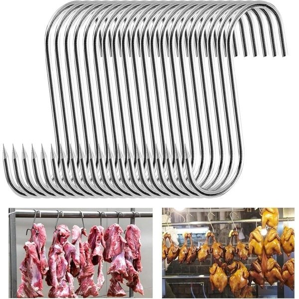 S-haakjes - roestvrijstalen vlees haken - 20 stuks (3 cm x 15 cm) - hoogwaardige rook haken - slager haak - keuken haak - vlees haak met punt - vlees haak voor keuken - barbecue - bakken - vlees accessoires