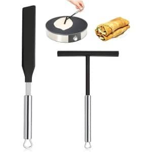 Set van 2 deegschalen van roestvrij staal - pannenkoek accessoire set - keukengerei spatel en standaard - voor thuisgebruik - bakken en koken in de keuken