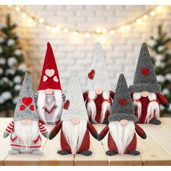 Set van 6 Kerst Gnomes - Kerstdecoratie - Gnomes Accessoires voor Thuis en Keuken - Rood Grijs