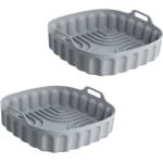 Siliconen Airfryer Bakvormen - Set van 2 - Vierkant - Opvouwbaar - Herbruikbaar - Accessoires - Keuken - Wasbaar - Rechthoekig - Bakrek - Koken - Grijs - 20,5 cm