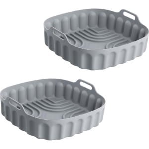 Siliconen Airfryer Bakvormen - Set van 2 - Vierkant - Opvouwbaar - Herbruikbaar - Accessoires - Keuken - Wasbaar - Rechthoekig - Bakrek - Koken - Grijs - 20,5 cm