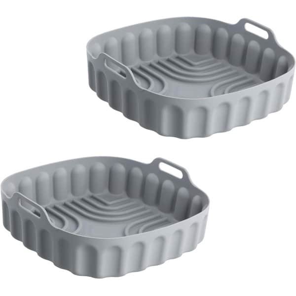 Siliconen Airfryer Bakvormen - Set van 2 - Vierkant - Opvouwbaar - Herbruikbaar - Accessoires - Keuken - Wasbaar - Rechthoekig - Bakrek - Koken - Grijs - 20,5 cm
