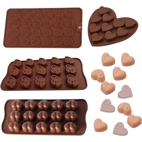 Smoakez - Chocolade Mallen Siliconen 4 Stuks - 3D Herbruikbare Hartvorm - Food Grade Chocolade Snoep Gelei Ijsblokje - Keuken Accessoires