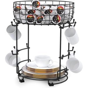 Stunq Premium Bekerhouder Staande Pretzel Stand Capsulehouder Cup Shelf Organizer Metaal voor Koffiekopjes en Mokken Koffiebar Accessoires en Keuken Organisatie 12 Haken Zwart