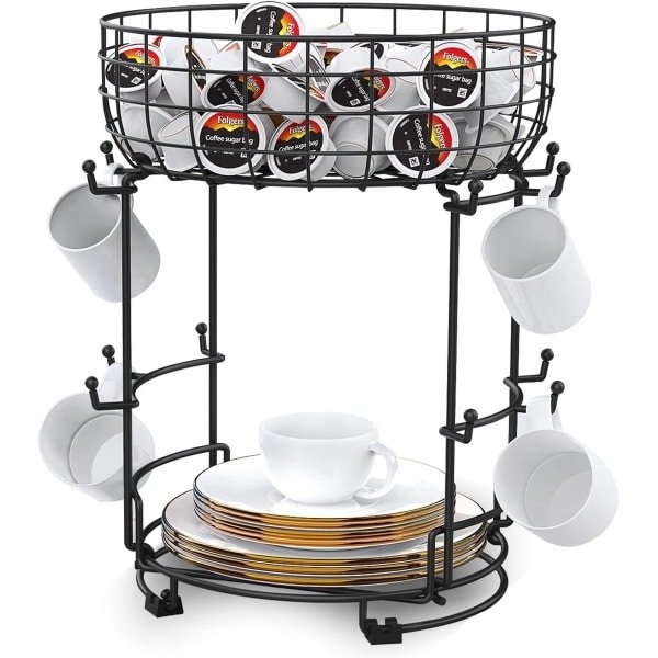 Stunq Premium Bekerhouder Staande Pretzel Stand Capsulehouder Cup Shelf Organizer Metaal voor Koffiekopjes en Mokken Koffiebar Accessoires en Keuken Organisatie 12 Haken Zwart