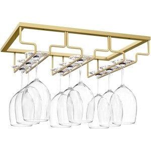 TEMGoods - Wijnbekerhouder voor aan kast - Metalen wijnglasrek - Goud kleurig - Keuken en bar accessoire