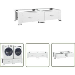The Living Store Wasmachine- en drogerverhoger dubbel met lades wit - Wasmachine Verhoger - Droger Verhoger - Wasdroogcombinatie Verhoger - Opbergruimte - Keuken Accessoires