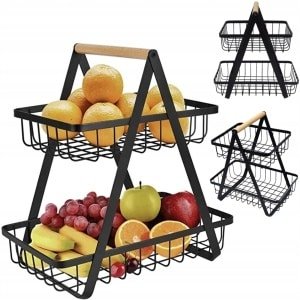 Tweelaags Metalen Fruitmand Zwart - Stijlvol Keuken Accessoire