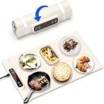 Voedselverwarmingsmat, elektrische warmhoudbak met kinderslot, premium siliconen mat, snel verwarmen in 10s, draagbaar ontwerp voor thuis en keuken (beige)