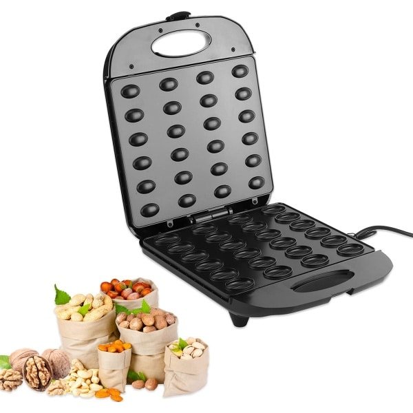 Walnotenkoekjesmaker, elektrische walnotenkoekmaker, walnotenkoekmaker, huishoudelijke ontbijtmachine, antiaanbaklaag, dubbelzijdige verwarming, cakepopmaker voor de keuken (zwart)