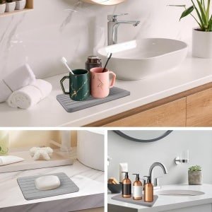 Waterabsorberende stenen voor gootsteen - Grijs - Antislip onderzetters - Diatomit - Keuken accessoires - 2 stuks