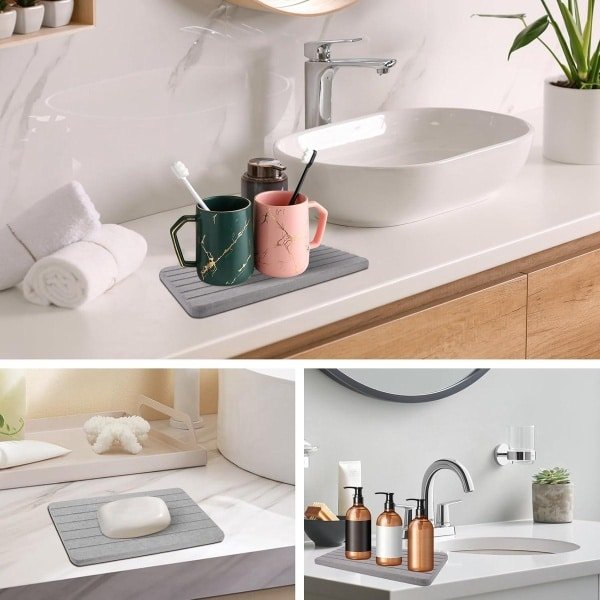 Waterabsorberende stenen voor gootsteen - Grijs - Antislip onderzetters - Diatomit - Keuken accessoires - 2 stuks