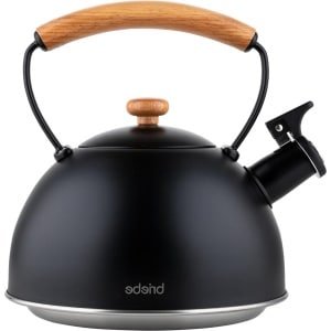 Waterketel Inductie Fluitketel Cool-Touch Theepot 23 L Roestvrijstalen Vintage Houten Handvat- Keuken Glaskeramische kookplaat Gas Elektrische kookplaat-Zwart