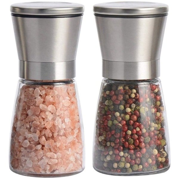 Zout- En Pepermolens - 2 Stuks - Glas En Roestvrij Staal - Keramische Maalkern - Voor Diverse Kruiden En Specerijen - Keuken Accessoire