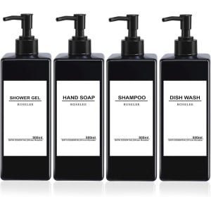 Zwarte zeepdispensers set van 4 stuks 500 ml met accessoires - douche en keuken essentieel