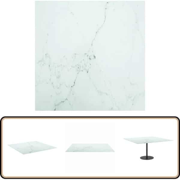 vidaXL Tafelblad 80x80 cm Wit Marmeren Design Tafelblad - Marmeren Design - Gehard Glas - Wit Tafelblad - Keuken Accessoires