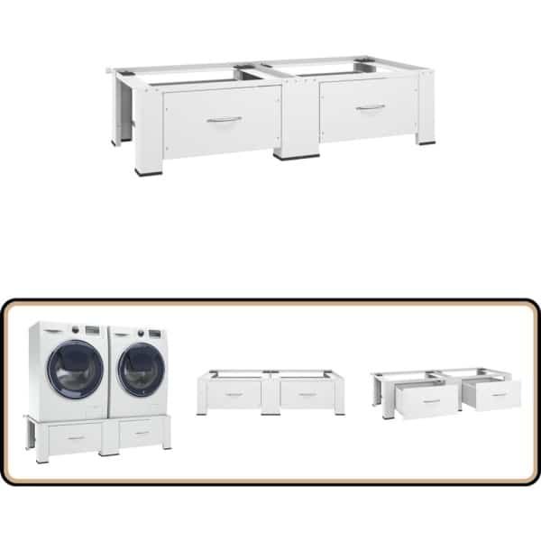 vidaXL Wasmachine- en drogerverhoger - Wit - Met lades Wasmachine Verhoger - Droger Verhoger - Wasdroogcombinatie Verhoger - Opbergruimte - Keuken Accessoires