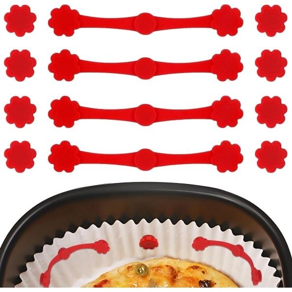 12 Stuks Airfryermagneten voor Bakpapier, Hittebestendige Airfryermagneet Siliconen Gesp Het Vergrendelen Van de Voeringen en Het Veilig Bevestigen Van de Mand - Airfryer Accessoires - Keuken Gadgets - Geschikt voor Alle Modellen - Rood