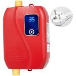 220V Doorstroomboiler Elektrische Waterverwarmer On Demand Warmwater 3000W voor Keuken en Badkamer onder de Wasbak Compacte Mini Boiler met Digitaal Display 12 x 20 cm - rood