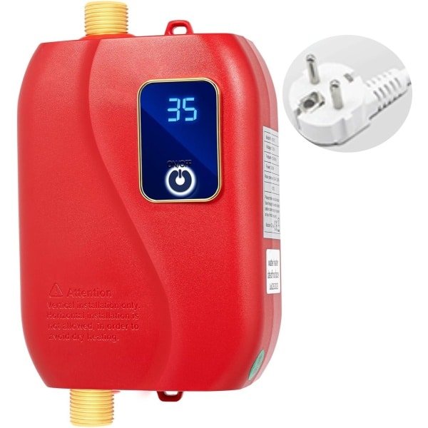 220V Doorstroomboiler Elektrische Waterverwarmer On Demand Warmwater 3000W voor Keuken en Badkamer onder de Wasbak Compacte Mini Boiler met Digitaal Display 12 x 20 cm - rood