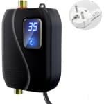 220V Doorstroomboiler Elektrische Waterverwarmer On Demand Warmwater 3000W voor Keuken en Badkamer onder de Wasbak Compacte Mini Boiler met Digitaal Display 12 x 20 cm - Zwart