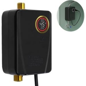 220V Elektrische Doorstroomboiler On Demand Warmwater 3000W Voor Keuken Wasbak RV Camping Met Digitaal Display Compact zwart (Niet Voor Douche)