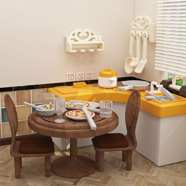 24-delige Miniatuur Poppenhuis Meubelset - Keuken en Eetkamer Accessoires Schaal 1:12