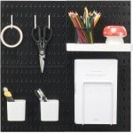 28 cm x 28 cm kunststof wasbordset, 4 panelen, wandorganizer met accessoires, voor garage, keuken, kantoor, zwart