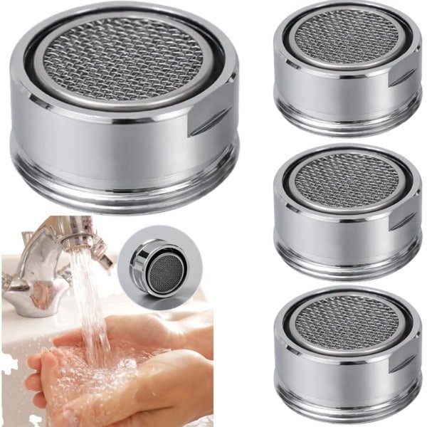 4 stuks Waterbesparende kraanbeluchter - vervangbaar filter met schroefdraad - spatwaterdichte keukenkraan - accessoire voor badkamerkraan - 2,4*2,4*1,2 cm - waterbesparend filter voor keuken- en badkamerkranen - zilver