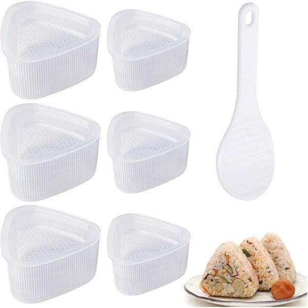 6-Piece Onigiri Triangle Mould - Non-stick Sushi Triangle Mould met 1 Rice Spoon - DIY Keuken Accessoires (3 Large 3 Small)