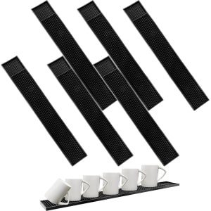 6 stuks 8 x 60 cm barmat rubber - zwart rubberen afdruipmat - droogmat - bar service mat barmat antislip voor bar - club - keuken - restaurant - horeca accessoires
