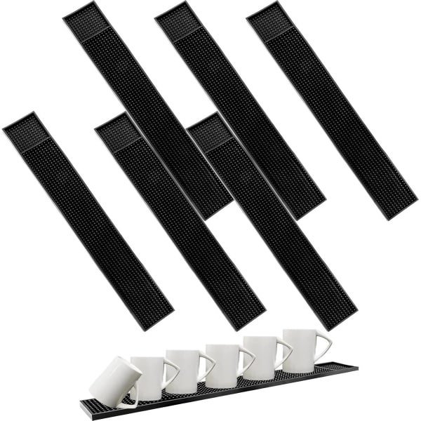 6 stuks 8 x 60 cm barmat rubber - zwart rubberen afdruipmat - droogmat - bar service mat barmat antislip voor bar - club - keuken - restaurant - horeca accessoires