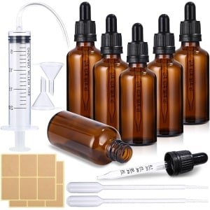All4You - Glazen-flessen-set-voor-olie-en-kruiden - keuken-accessoire - druppelaar - bruin - fles-voor-etherische-olie - 50 ml - set-van-6 - handig-voor-thuisgebruik - donkere-glasflessen