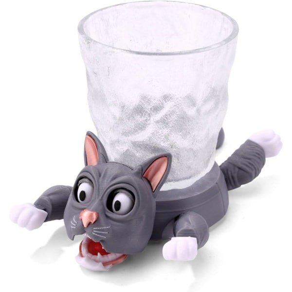 Allecto Premium - 3D Geprinte Kattenonderzetter PLA - Grappig en Creatief - Nieuw Design - Bekerhouder voor Thee, Koffie, Water en Sap - Grijs - Praktische Accessoires voor Huis en Keuken