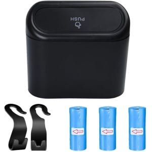 Auto vuilnisemmer - auto-afvalemmer met deksel - vuilnisemmer met 45 vuilniszakken - 2 hoofdsteunhaken - voor familie - kantoor - keuken - voorstoel - accessoires