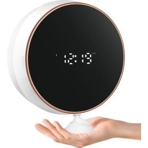 Automatische handdesinfectiedispenser met schuim voor de badkamer: wandgemonteerde, oplaadbare, contactloze, verstelbare, automatische, slimme, elektrische, witte plastic handdesinfectiedispenser met schuim en klok - Keuken - .