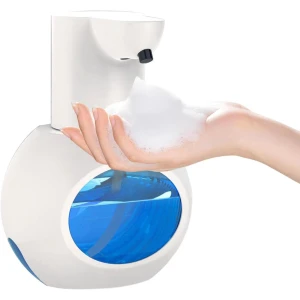 Automatische schuimende zeepdispenser voor handdesinfectie (420 ml), contactloos, wandmontage, in 4 standen verstelbaar, oplaadbare elektrische zeepdispenser met sensor, geschikt voor keuken en badkamer, wit